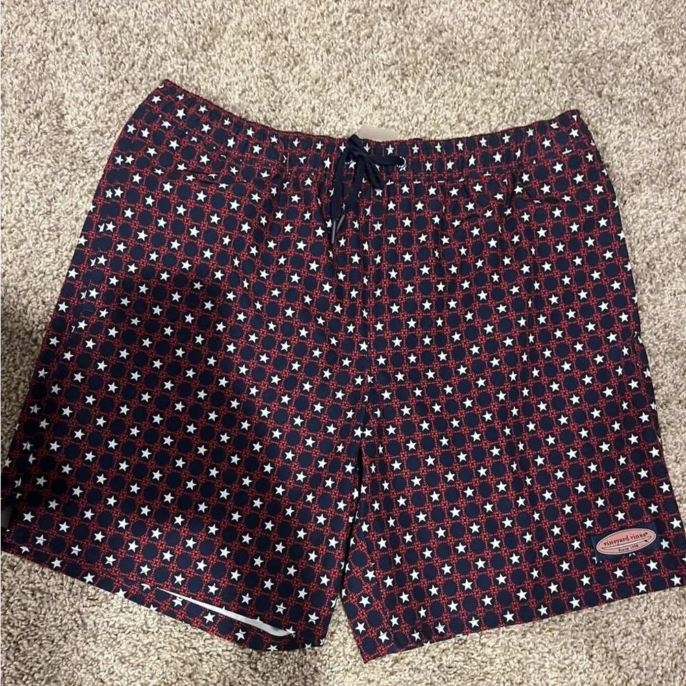 Men's Swim Shorts - Red, White, and Blue Star Pattern